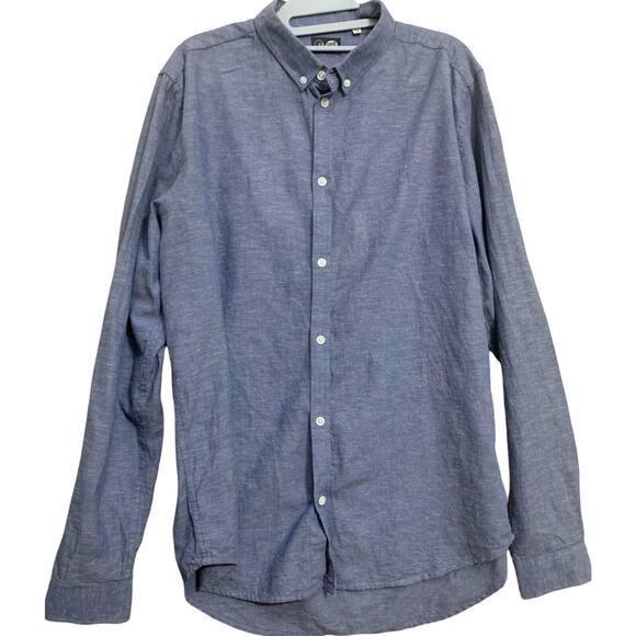 CHEAP MONDAY Marled Denim-Blue 100% Cotton Button Down LS Mens DAMON Shirt Sz M - Picture 7 of 11